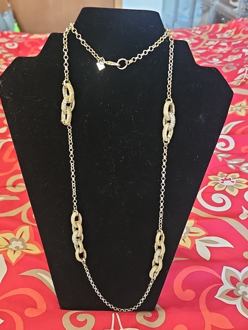 Banana Republic Gold Textured Link Station Long Necklace